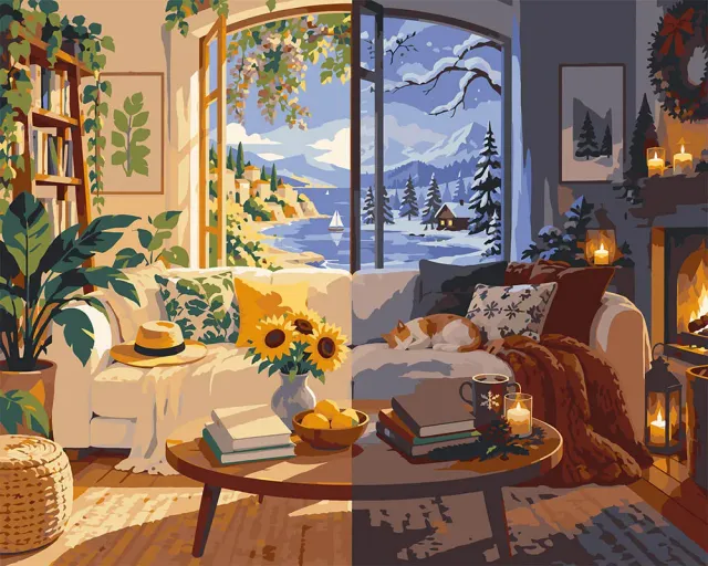 Figured'Art Van Zomer tot Winter in de Woonkamer schilderen op nummer 40x50 cm