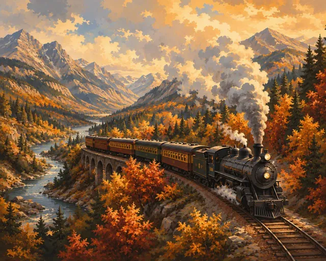 Figured'Art Stoomtrein door een Herfstdal diamond painting 40x50cm