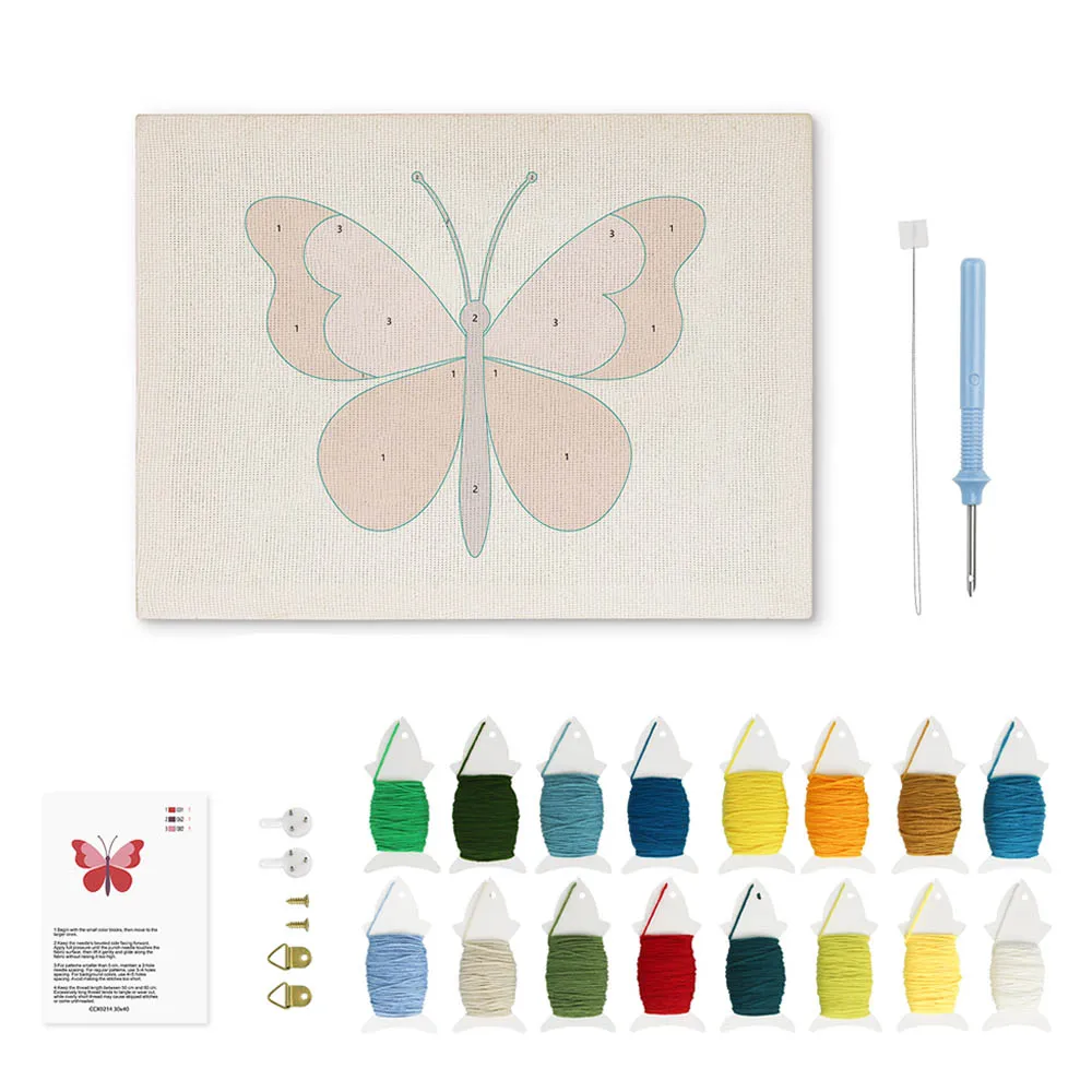Figured'Art Roze Vlinder punch needle pakket 20x30cm katoen