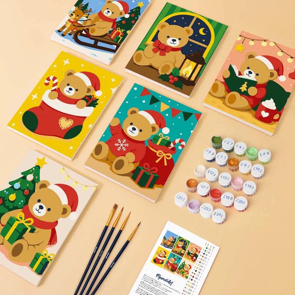 Figured'Art Mini Kerstteddyberen schilderen op nummer 6x 15x20cm kerst