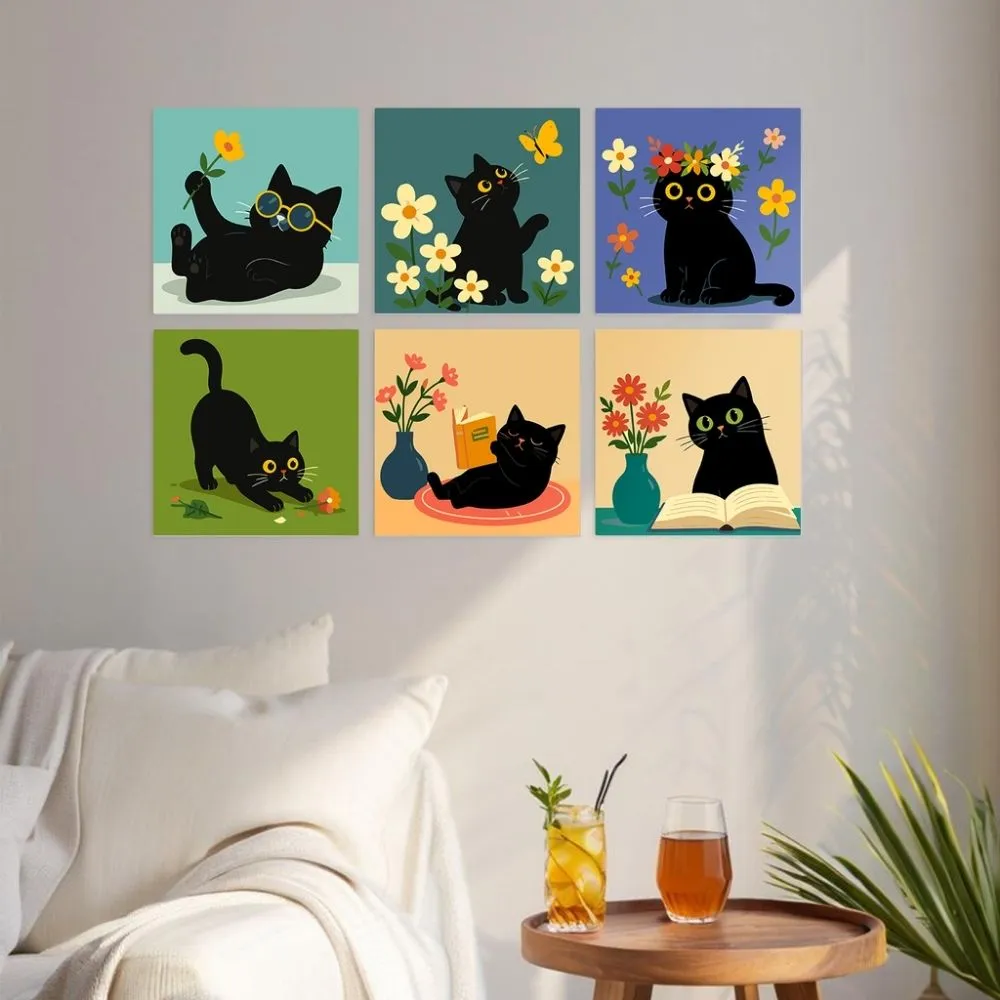 Figured'Art Mini Serie Katten en bloemen schilderen op nummer 20x20 cm 6 stuks