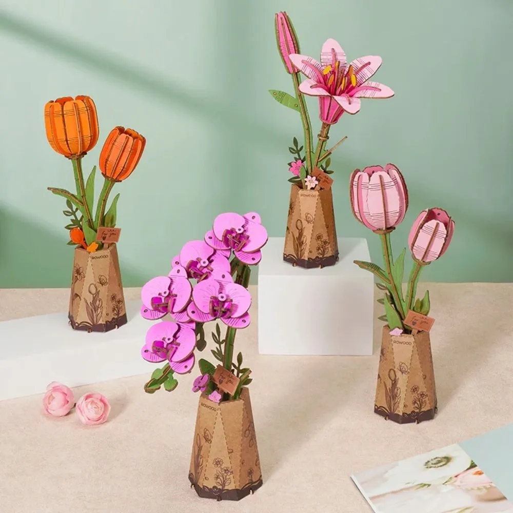 Figured'Art Roze Tulp 3D puzzel hout 72 stukjes
