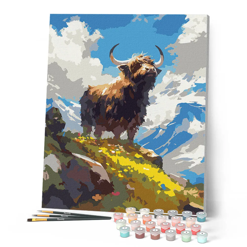 Figured'Art Schotse Hooglander met Alpenuitzicht schilderen op nummer 40x50 cm koe
