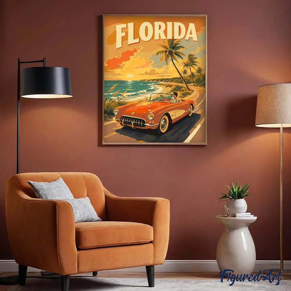 Figured'Art Vintageposter Florida schilderen op nummer 40x50 cm
