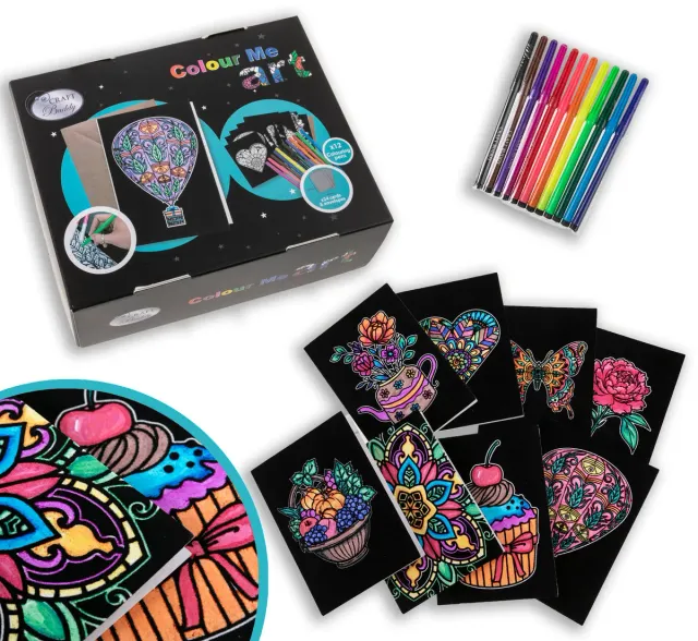 Craft Buddy Velvet Art wenskaarten set 24 stuks met stiften