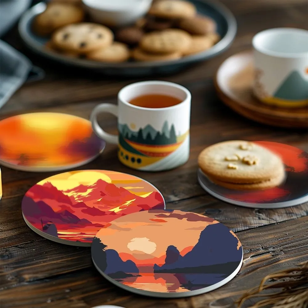 Figured'Art Zonsondergangscène onderzetters schilderen 10cm 6 stuks