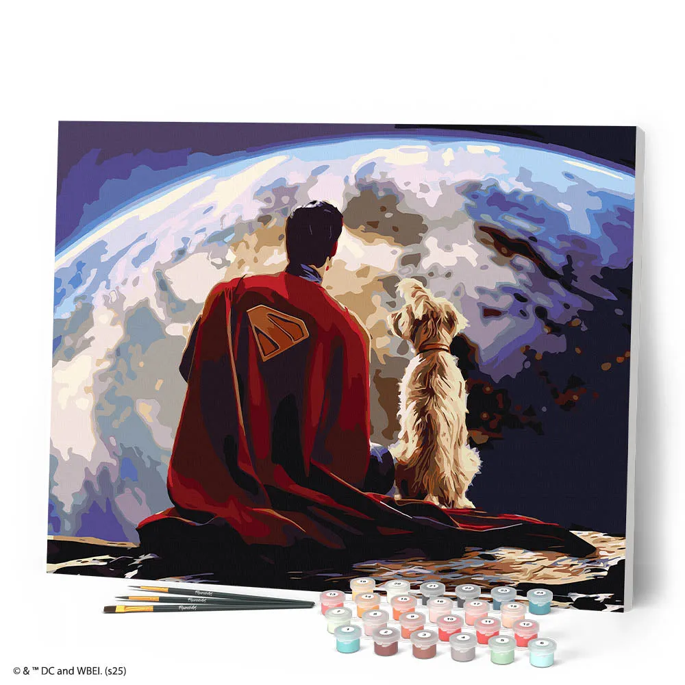 Figured'Art Superman en Krypto schilderen op nummer 40x50cm DC collector box