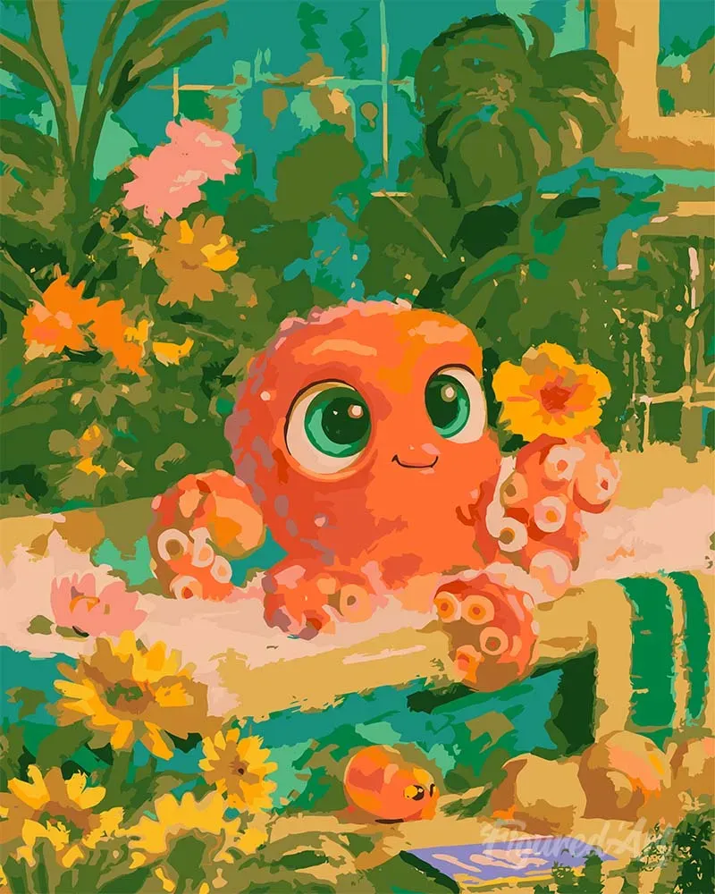 Figured'Art Spa Kleine Octopus schilderen op nummer 40x50 cm dier