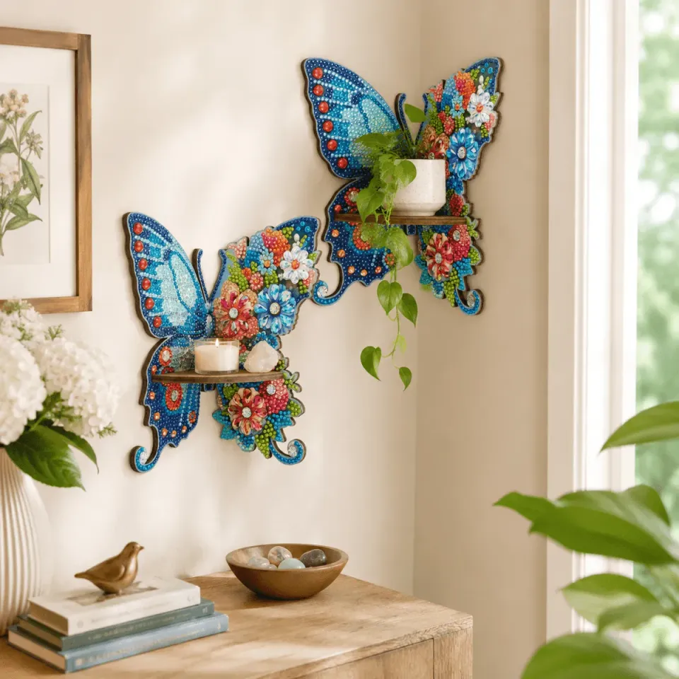 Craft Buddy Crystal Art Butterfly hoekplank 19x17,5 cm 2 st