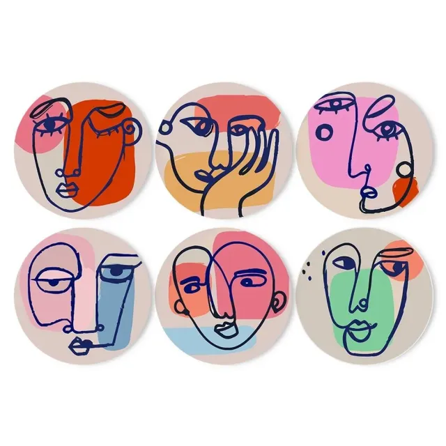 Figured'Art Modern Abstract Gezicht placemats 6 stuks 20 cm acryl