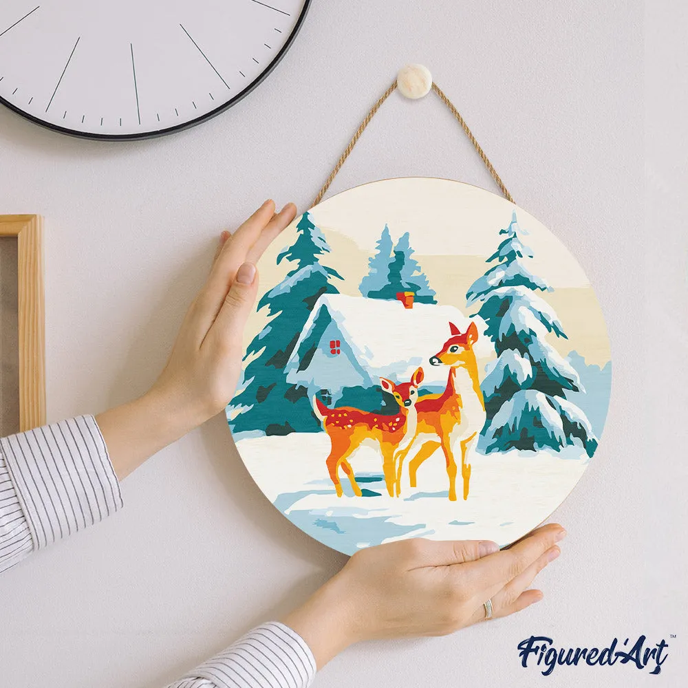 Figured'Art Hert en Hut schilderen op nummer houten schijf 30 cm