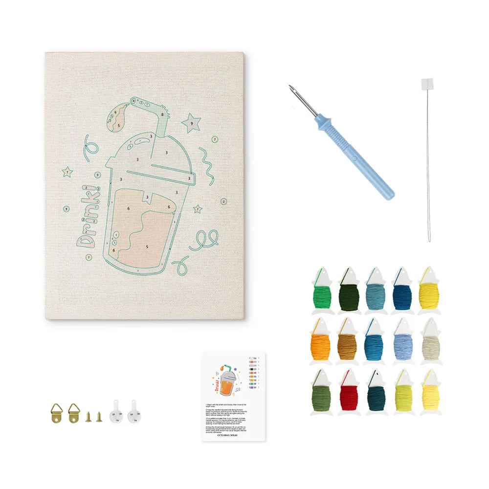 Figured'Art Bruisend Plezier punch needle pakket met frame 20x30cm katoen