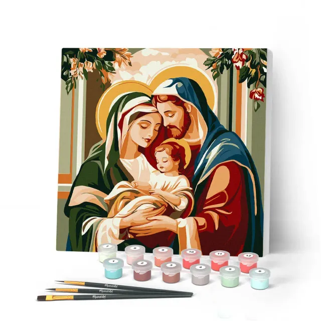 Figured'Art Mini Heilige Familie schilderen op nummer 20x20 met frame kerst