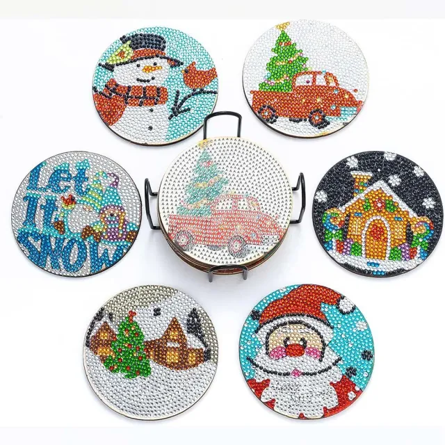 Figured'Art Kerstmis Diamond Painting Onderzetters 6x 10x10cm kurk