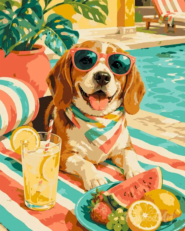 Figured'Art Zomers Kwispelen schilderen op nummer hond 40x50 cm