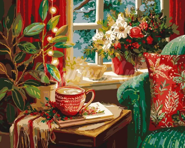 Figured'Art Feestelijke Koffiehoek schilderen op nummer 40x50cm winter