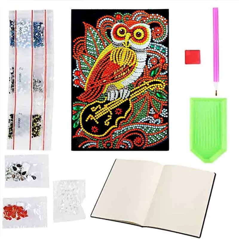 Figured'Art Uil met Viool diamond painting notitieboek A5