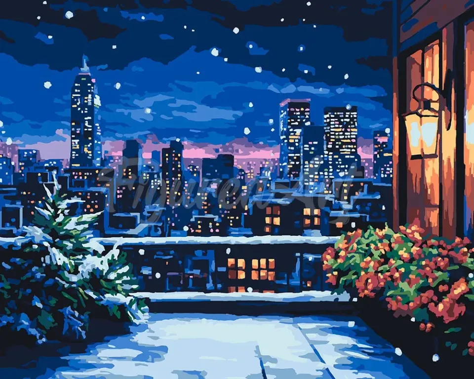 Figured'Art Winterbalkon schilderen op nummer 40x50 cm kerst