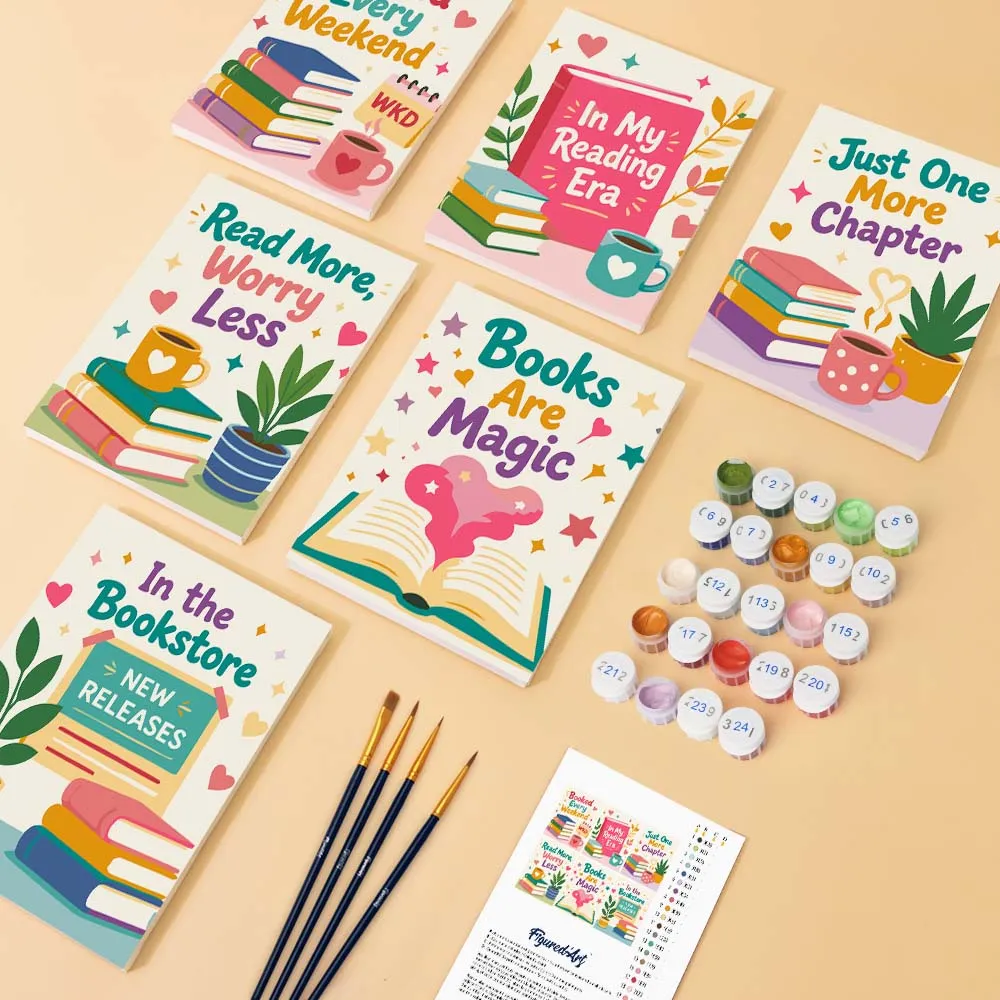 Figured'Art Stemming voor boekenliefhebbers mini schilderen op nummer 6st