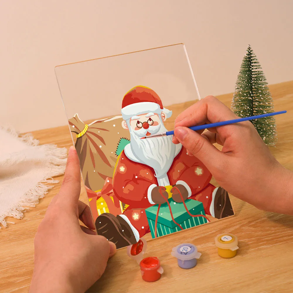 Figured'Art Kerstman 09 schilderen op nummer 15x20cm met LED standaard