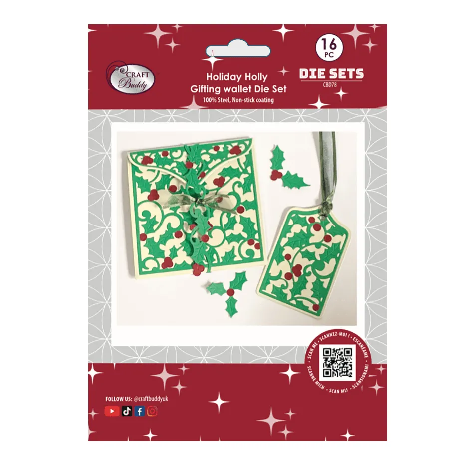 Craft Buddy Holiday Holly snijmallen set 16-delig portemonnee