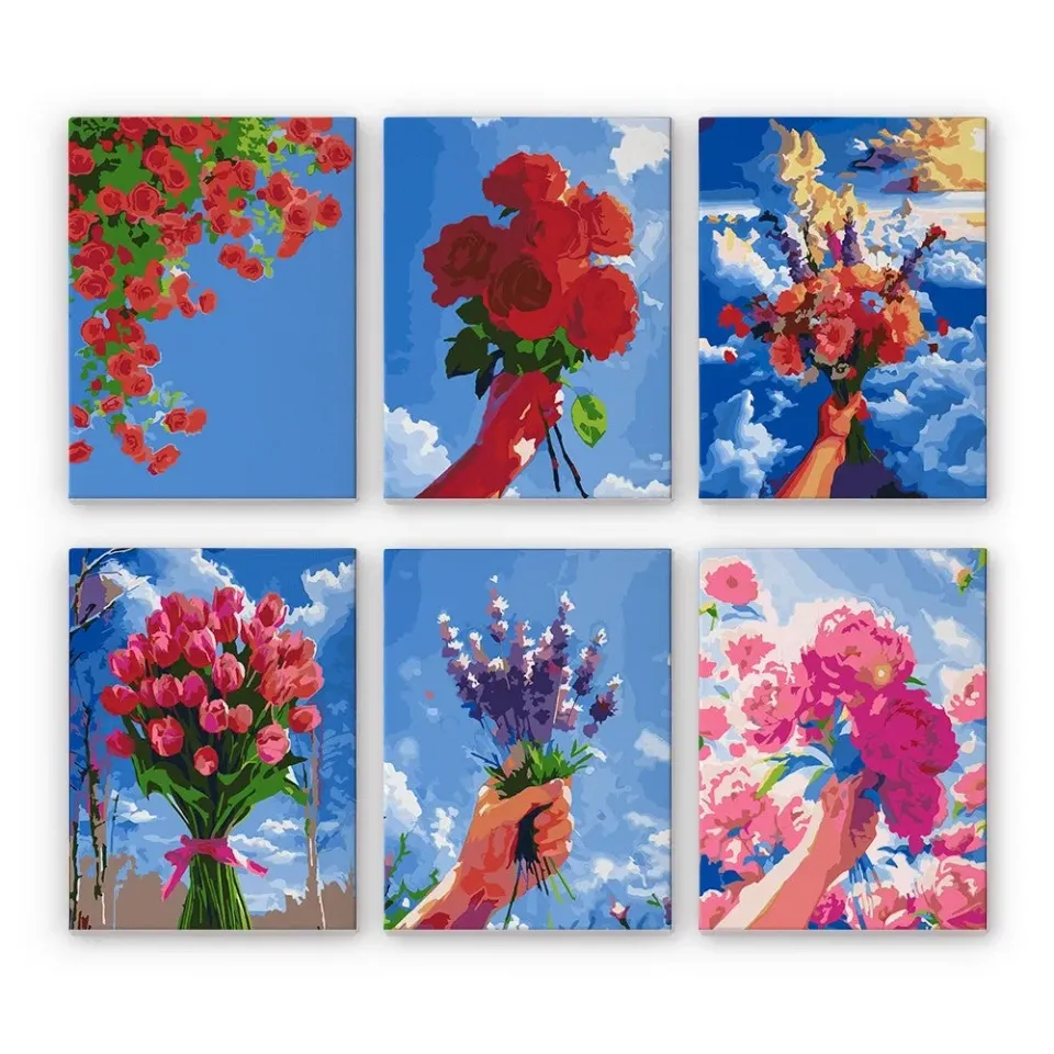Figured'Art Mini Bloemenboeketten in de Lucht schilderen op nummer 6x 15x20cm