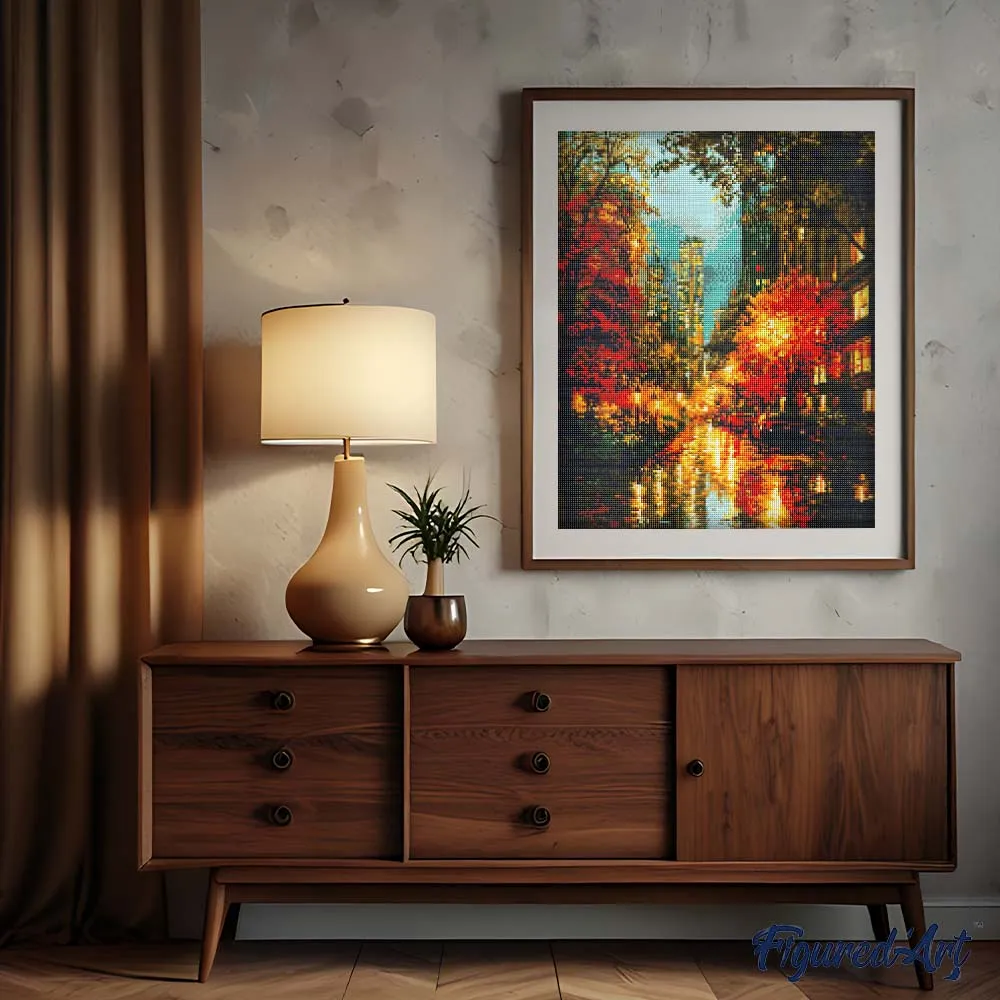 Figured'Art Stadslichten in de herfst diamond painting 40x50 herfst