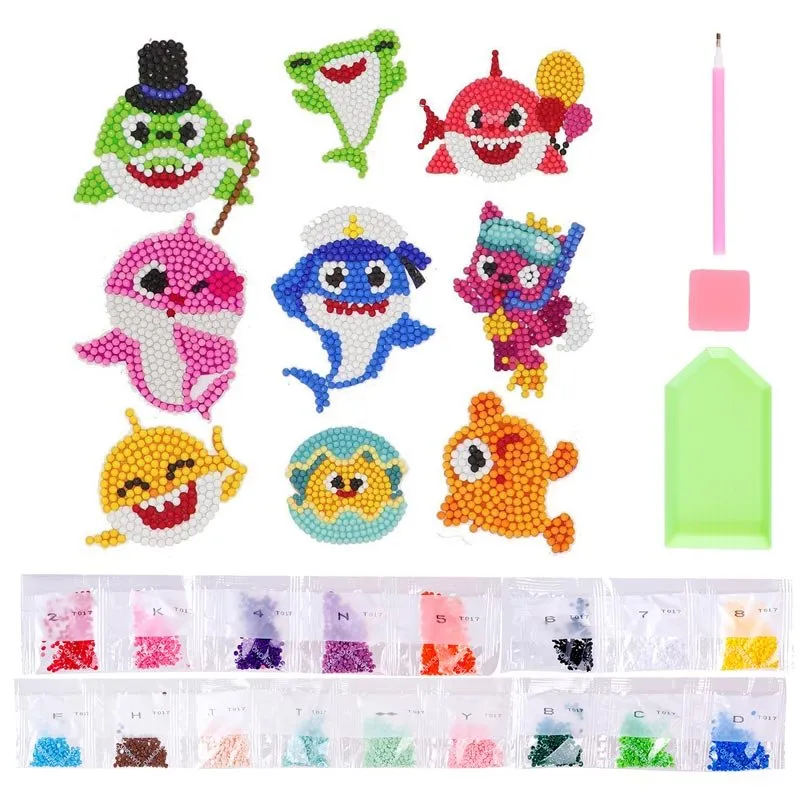 Figured'Art Zeedieren diamond painting stickers 9 stuks kinderen