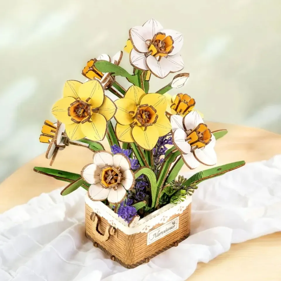 Figured'Art Narcissen 3D puzzel hout 280 stukjes bloemen