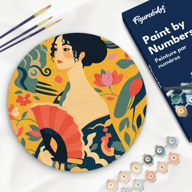 Figured'Art Dame met waaier Klimt schilderen op nummer hout 30cm