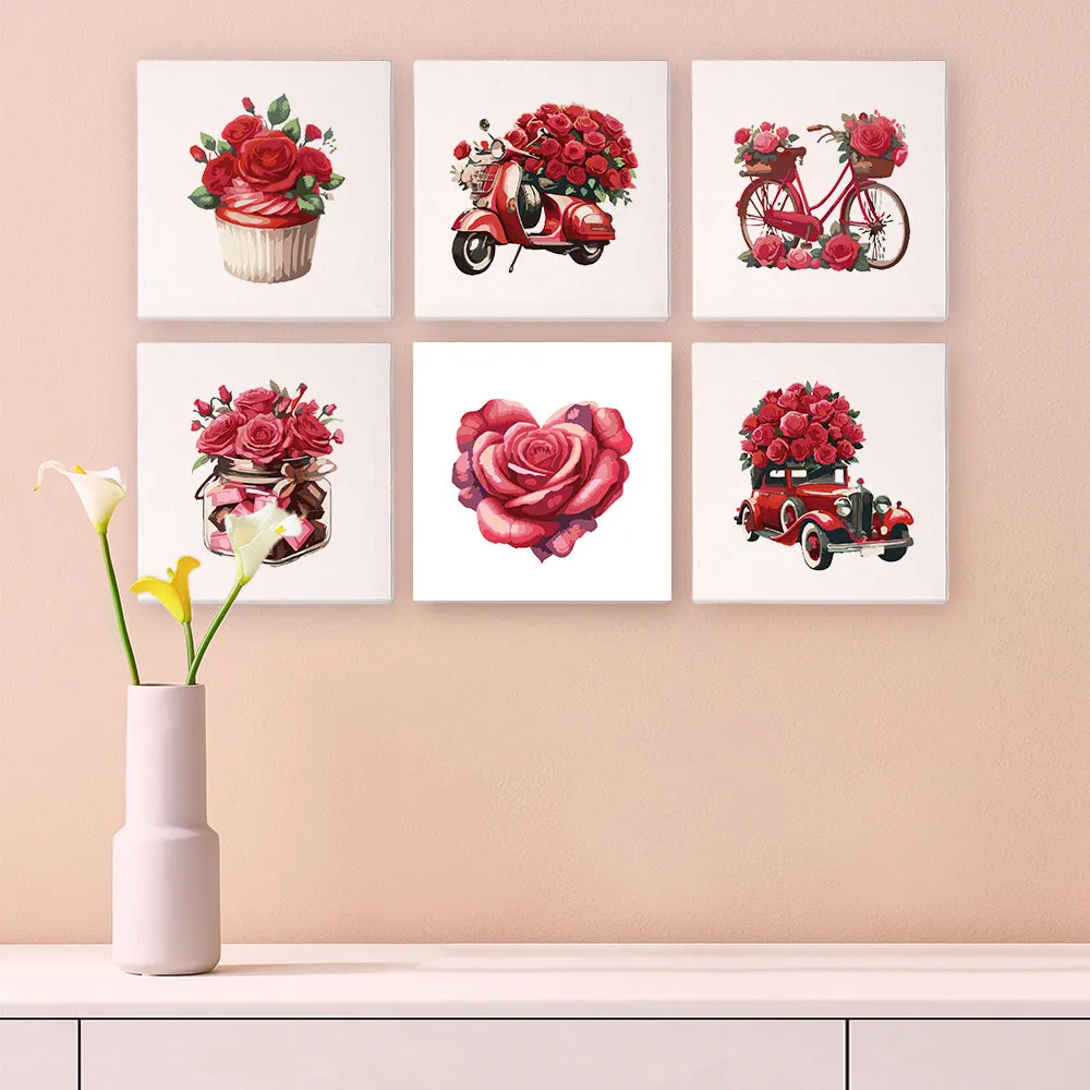 Figured'Art Rode Roos Valentijn 1 schilderen op nummer 15x15cm 6 stuks