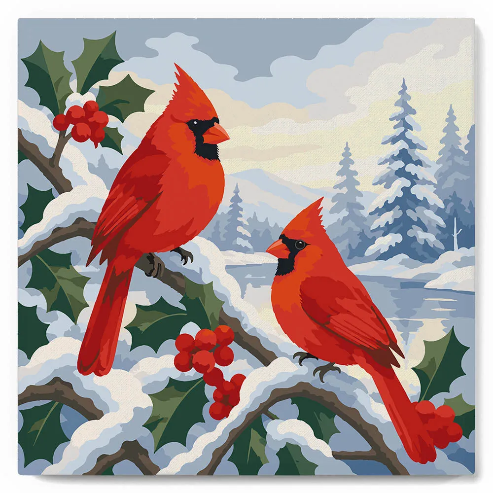 Figured'Art Winterkardinalen mini schilderen op nummer met frame