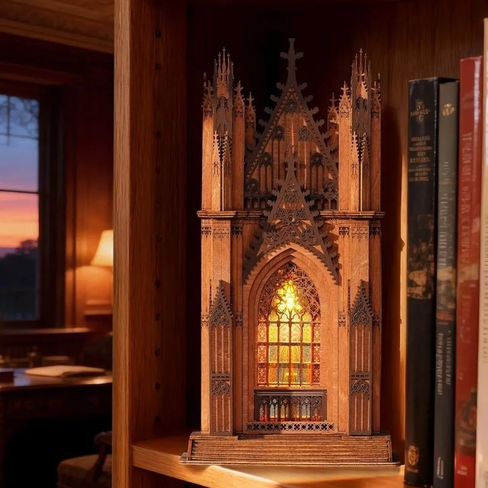 Figured'Art Kathedraal met twee torens 3D puzzel hout 111 stukjes LED