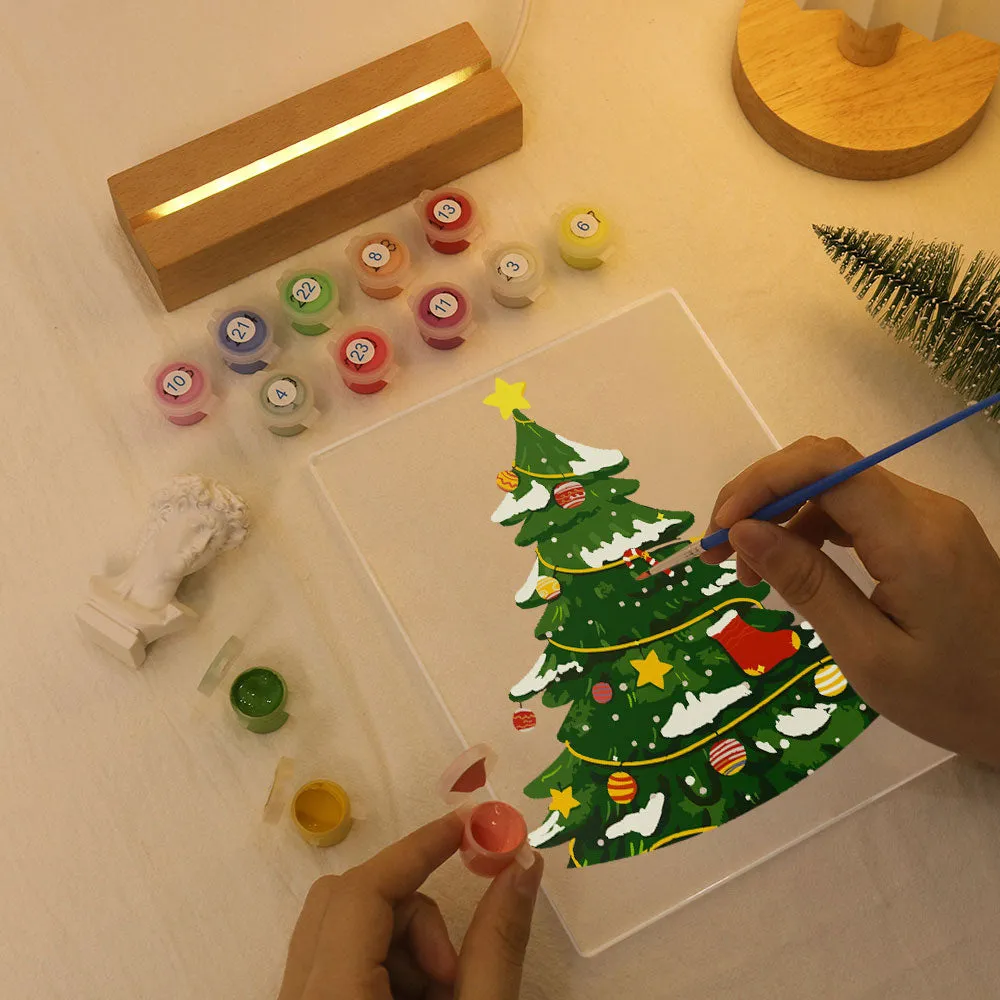 Figured'Art Kerstboom schilderen op nummer 15x20 cm met LED voet