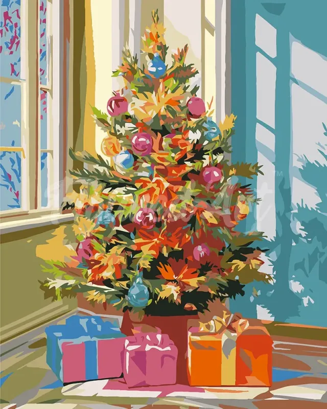 Figured'Art Heldere Kerstboom schilderen op nummer 40x50 cm kerst