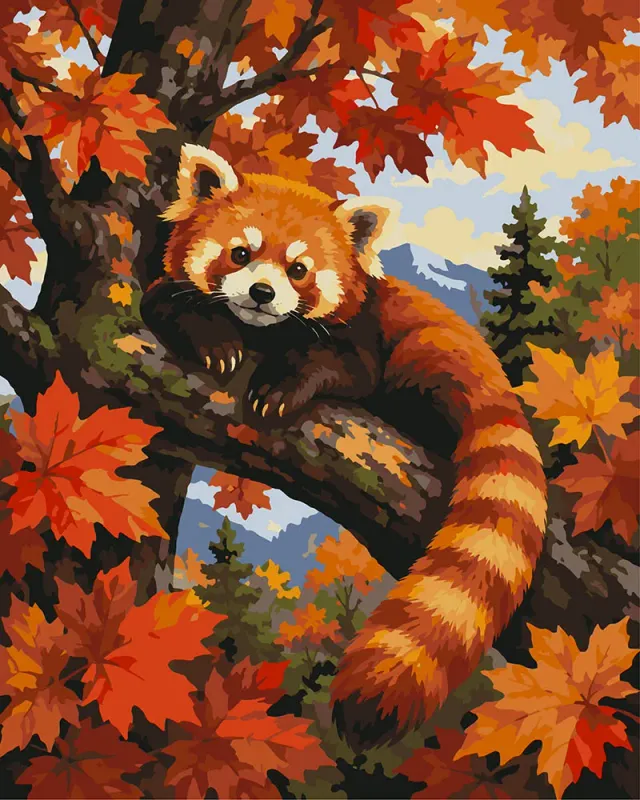 Figured'Art Rode Panda in een Esdoorn schilderen op nummer 40x50 cm