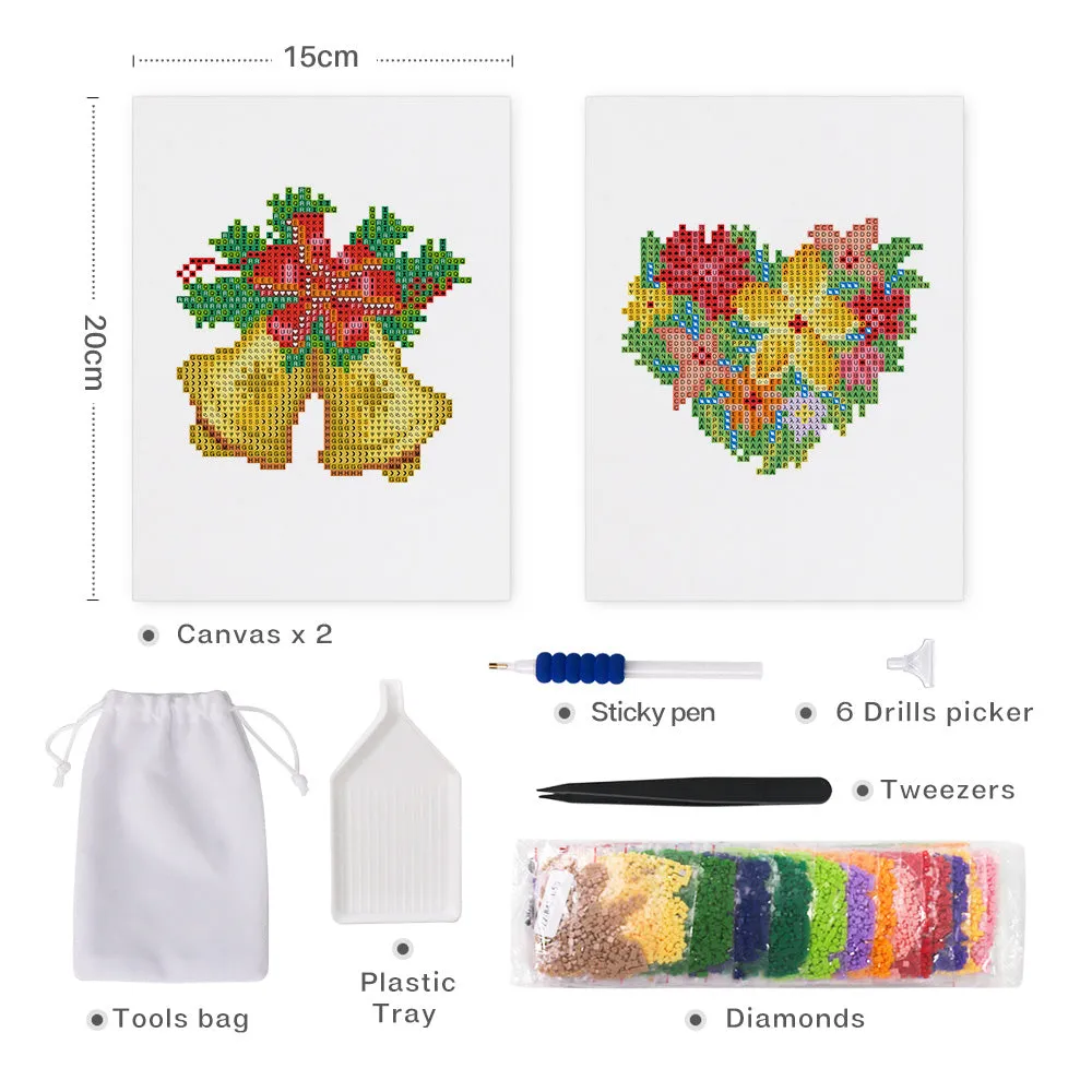Figured'Art Kerstklokken en Boeketten mini diamond painting 15x20 cm 2 stuks