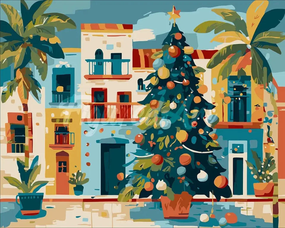 Figured'Art Kleurrig Feestplein schilderen op nummer 40x50cm