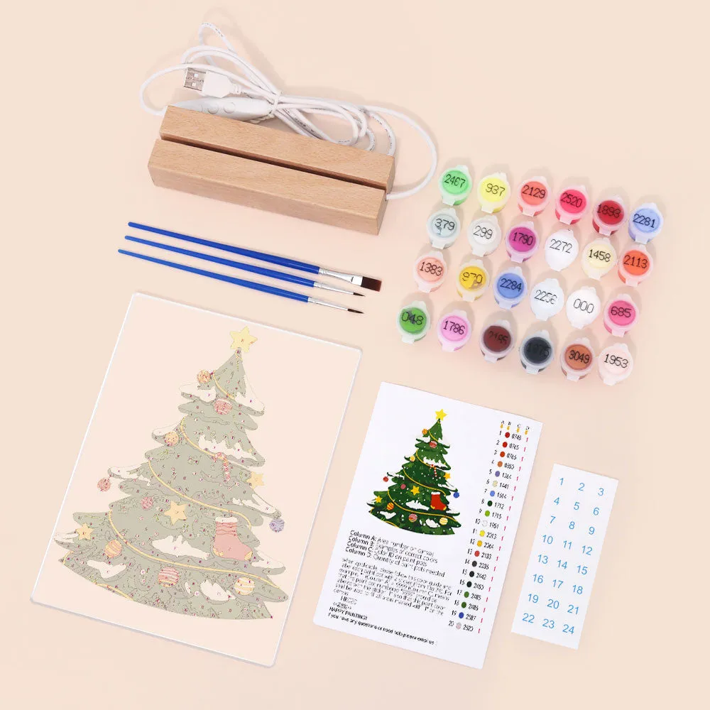 Figured'Art Kerstboom schilderen op nummer 15x20 cm met LED voet