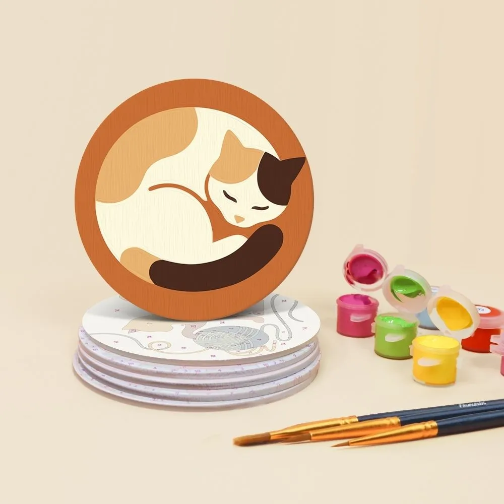 Figured'Art Kattenleven Schilderen op Nummer Onderzetters 6 stuks