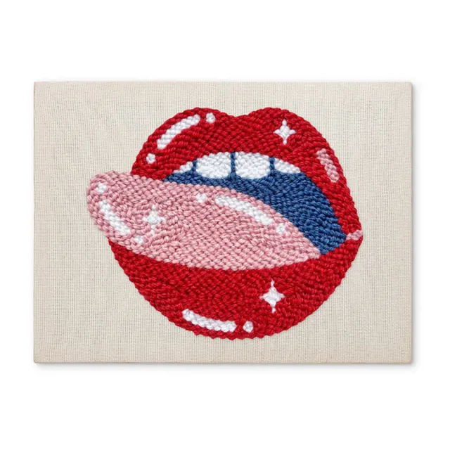 Figured'Art Punch Needle Pakket met frame Pop Art Lippen 20x30cm katoen