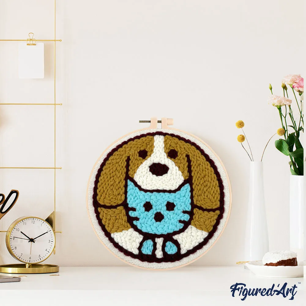 Figured'Art Kat en hond punch needle pakket 20 cm beginners