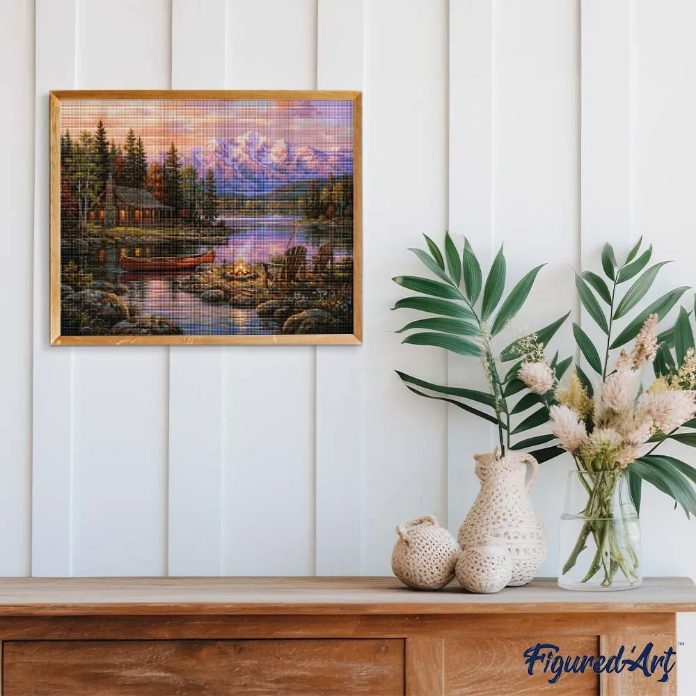 Figured'Art Kampvuur aan het Meer diamond painting 40x50 cm landschap