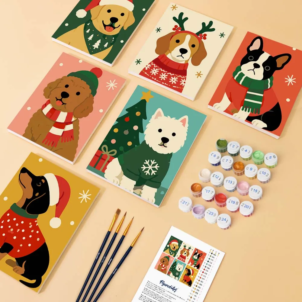 Figured'Art Mini Kerstpuppy's schilderen op nummer 6x 15x20cm