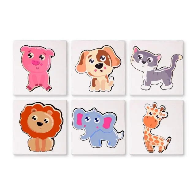 Figured'Art Schattige Dieren mini schilderen op nummer 15x15cm 6 stuks