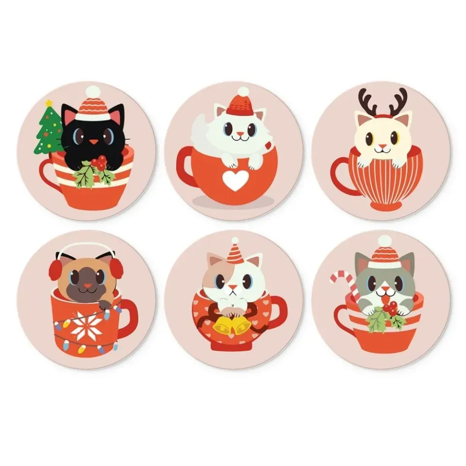 Figured'Art Mini Serie Katten in kerstmokken schilderen op nummer 6x Ø20cm kerst