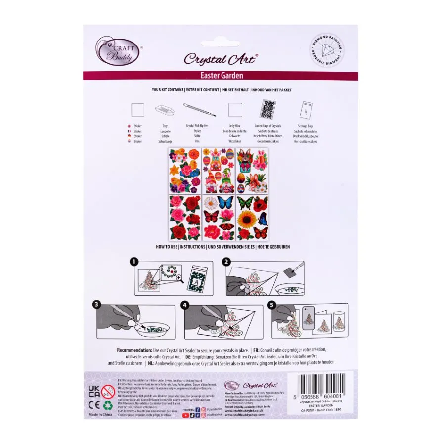 Craft Buddy Crystal Art Easter Garden stickers 42 stuks goudrand