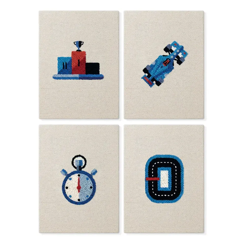 Figured'Art Pitstop punch needle set 4 stuks met frames stilleven