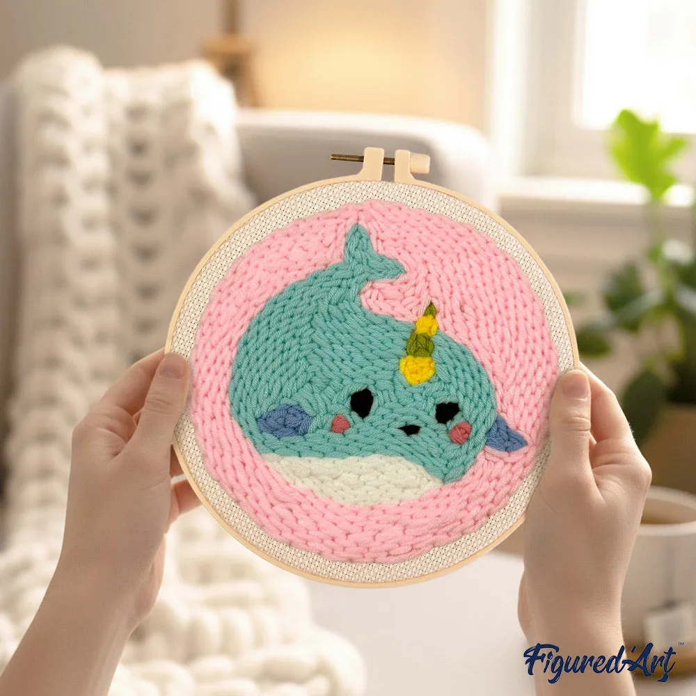 Figured'Art Schattige walvis punch needle pakket 20cm wol