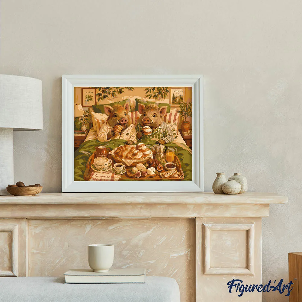 Figured'Art Wilde zwijnen en ontbijt schilderen op nummer 40x50 cm gevorderd